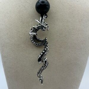 Silver Dragon Pendant Necklace on Faux Leather